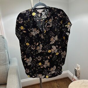 Amour Vert Black Blouse with Yellow Floral Pattern